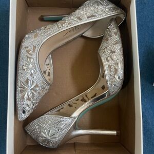 Betsey Johnson Ethan Silver Crystal Embellished Heels